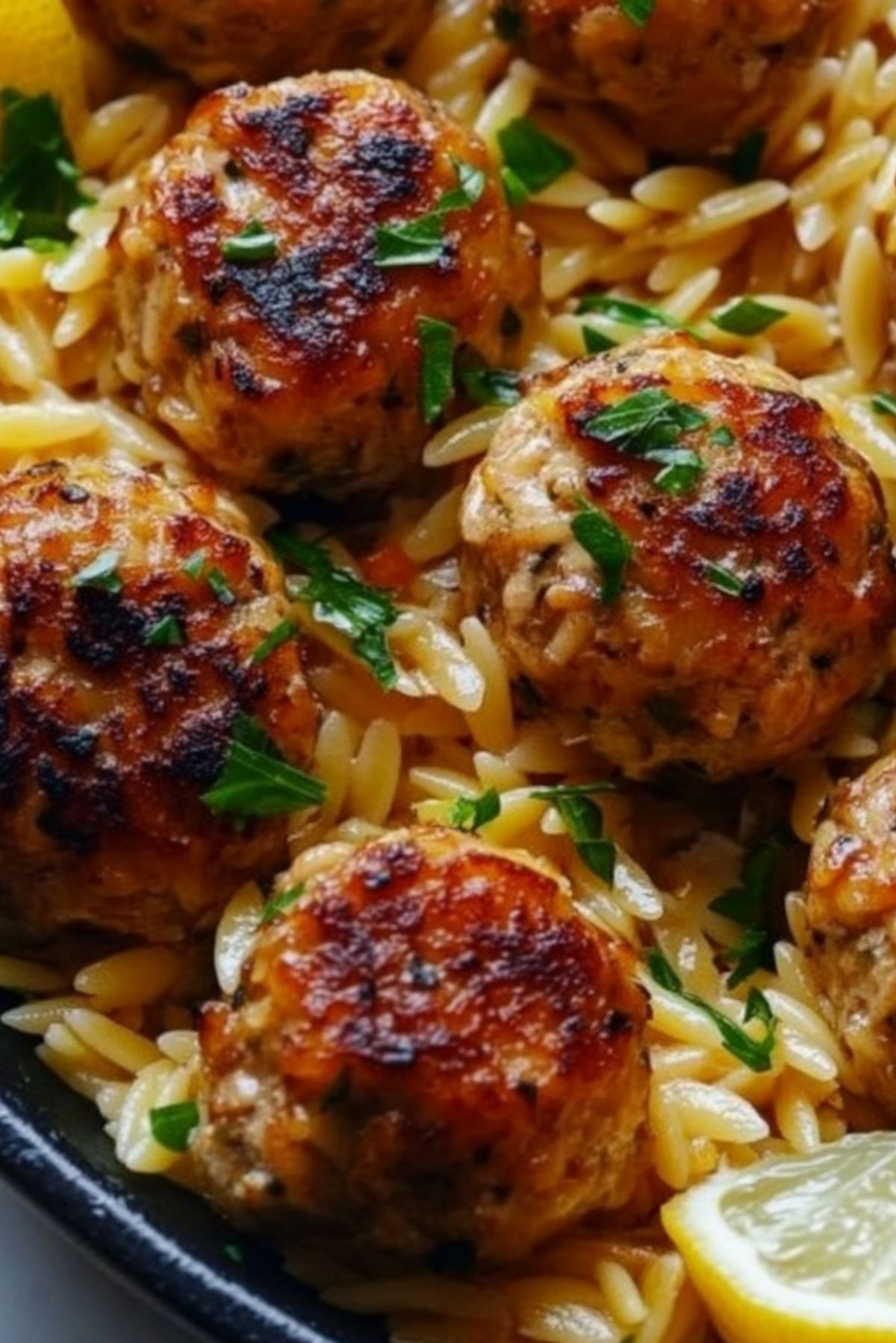 Zesty Lemon Orzo with Greek-Style Chicken Meatballs